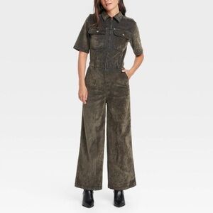 Green Velvet like Denim Jumpsuit